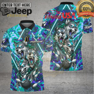 Bowling Triple Wolf Fire Strike Neon Fantasy Style Multi Options Personalized Name, Team Name Unisex 3D Shirt