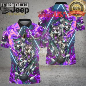 Bowling Triple Wolf Fire Strike Neon Fantasy Style Multi Options Personalized Name, Team Name Unisex 3D Shirt