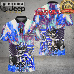Bowling USA Patriotic Skull American Flag Street Art Style Multi Options Personalized Name, Team Name Unisex 3D Shirt