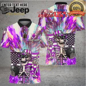 Bowling USA Patriotic Skull American Flag Street Art Style Multi Options Personalized Name, Team Name Unisex 3D Shirt