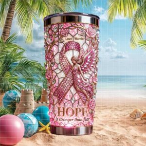 Breast Cancer Awareness “Hope is Stronger Than Fear” Pink Ribbon Crystal Tumbler