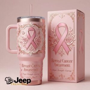 Breast Cancer Awareness Pink Ribbon Floral Embossed Matte Tumbler