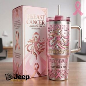 Breast Cancer Awareness Survivor “Fight Like A Girl” 40oz Tumbler with Handle