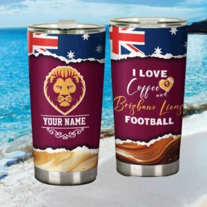 Brisbane Lions Afl Personalized Coffee Tumbler Custom Name Lions Football