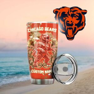 Chicago Bears Nfl Orange Floral Bear Custom Tumbler