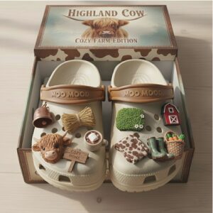 Cozy Farm Crocs with Highland Cow Charms