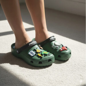 Custom Charm Adorned Olive Green Casual Clogs