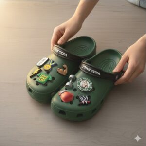 Custom Charm Adorned Olive Green Casual Clogs