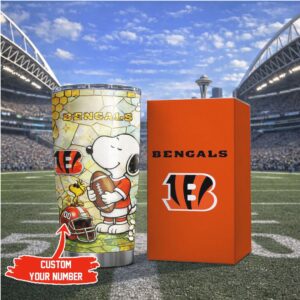 Custom Cincinnati Bengals Snoopy Football Stained Glass Travel Tumbler
