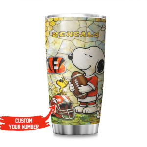 Custom Cincinnati Bengals Snoopy Football Stained Glass Travel Tumbler