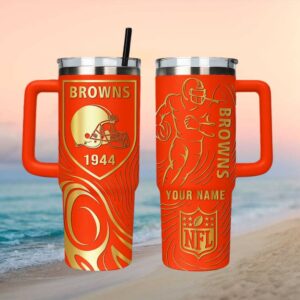 Custom Cleveland Browns 1944 Est. Orange and Gold Personalized NFL Tumbler