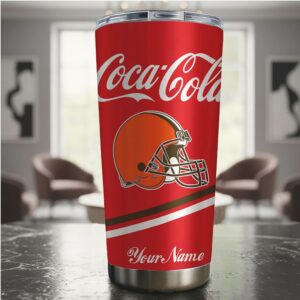 Custom Cleveland Browns x Coca Cola Stainless Steel Travel Tumbler with Name