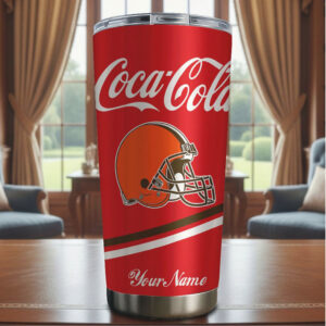 Custom Cleveland Browns x Coca Cola Stainless Steel Travel Tumbler with Name