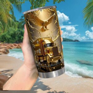 Custom Daniel Name Golden Eagle Semi Truck Luxury 3D Tumbler