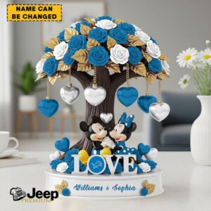 Custom Detroit Lions NFLDisney Couple Black & Gold Anniversary Gift with Names Desktop Ornament