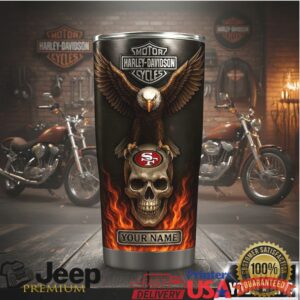 Custom Harley Davidson & San Francisco 49ers Skull Tumbler
