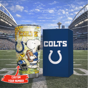 Custom Indianapolis Colts Snoopy & Woodstock NFL Stained Glass Tumbler