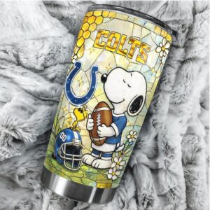 Custom Indianapolis Colts Snoopy & Woodstock NFL Stained Glass Tumbler