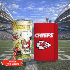 Custom Kansas City Chiefs Snoopy NFL Stained Glass Insulated Tumbler