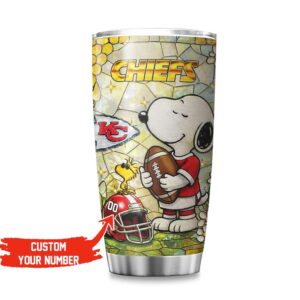 Custom Kansas City Chiefs Snoopy NFL Stained Glass Insulated Tumbler