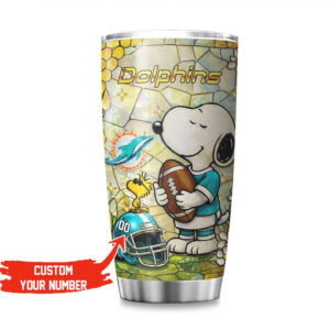 Custom Miami Dolphins Snoopy Stained Glass NFL Fan Tumbler