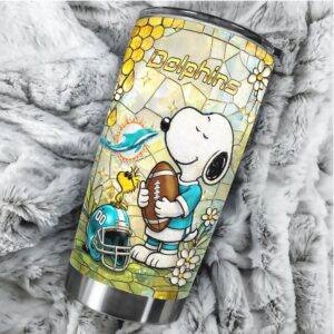 Custom Miami Dolphins Snoopy Stained Glass NFL Fan Tumbler