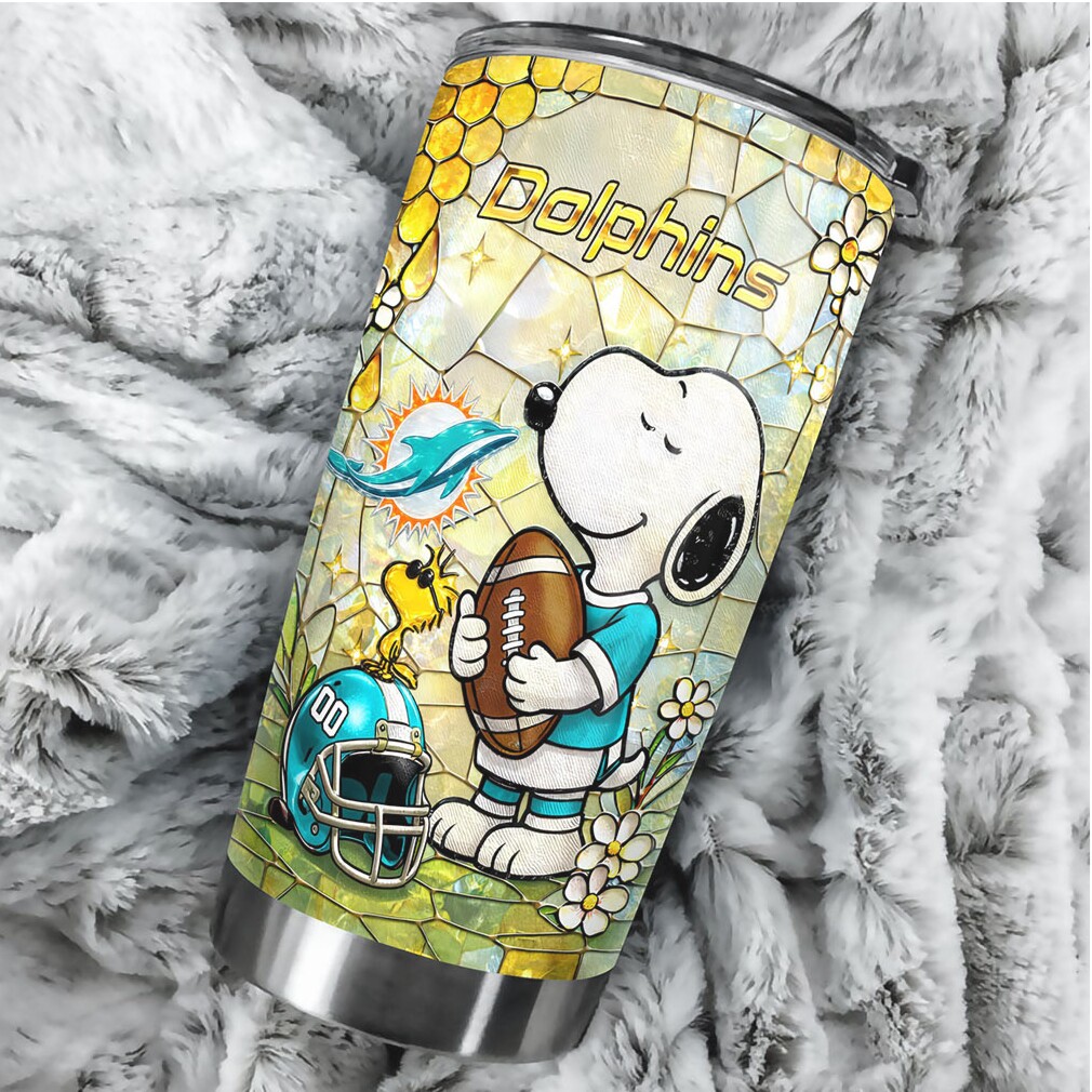 Custom Miami Dolphins Snoopy Stained Glass NFL Fan Tumbler Custom Miami Dolphins Snoopy Stained Glass NFL Fan Tumbler