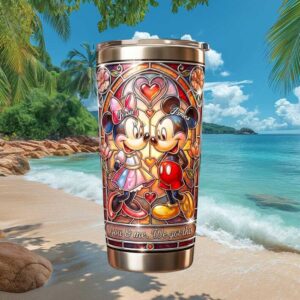 Custom Mickey and Minnie Mouse Stained Glass Romance Tumbler