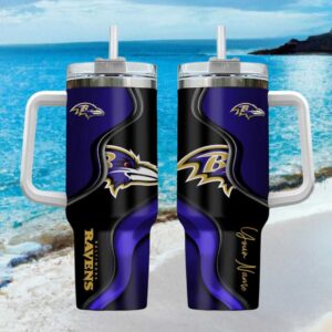 Custom Name Baltimore Ravens 40oz Tumbler Travel Tumbler with Handle