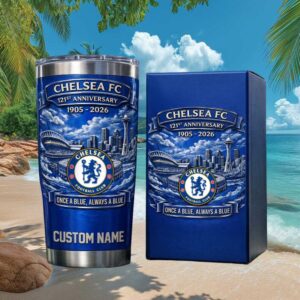 Custom Name Chelsea FC 121st Anniversary Blue Pride Tumbler