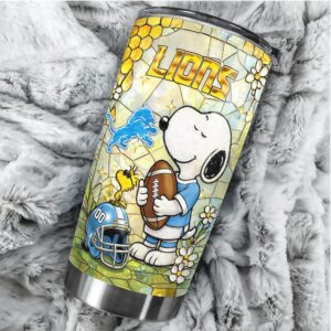 Custom Name Detroit Lions Snoopy Stained Glass Style 40oz Steel Tumbler
