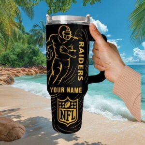 Custom Name Las Vegas Raiders NFL 40oz Tumbler Black and Gold Fan Gift Tumbler