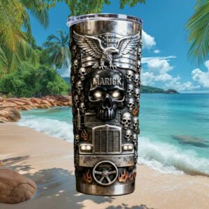 Custom Name Marick Skull and Eagle Patriotic Trucker 40oz Tumbler