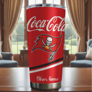 Custom Name Tampa Bay Buccaneers Coca Cola Style Insulated Travel Tumbler