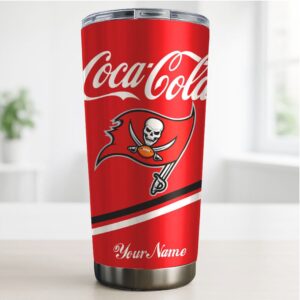 Custom Name Tampa Bay Buccaneers Coca Cola Style Insulated Travel Tumbler