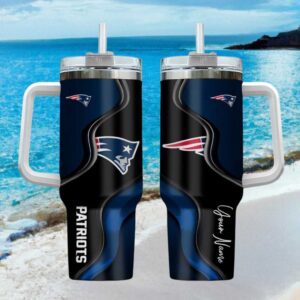 Custom New England Patriots Logo Insulated Travel Tumbler with Handle