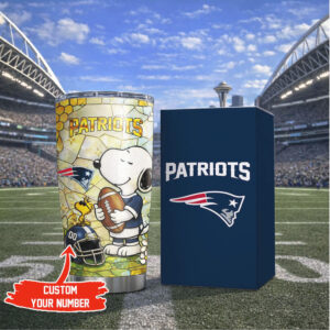 Custom New England Patriots Snoopy NFL Stained Glass Tumbler