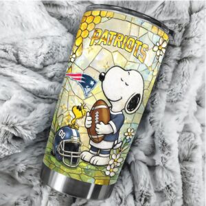 Custom New England Patriots Snoopy NFL Stained Glass Tumbler