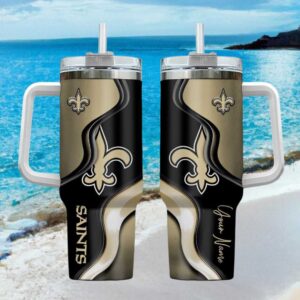 Custom New Orleans Saints Gold & Black Fleur de lis Insulated Tumbler