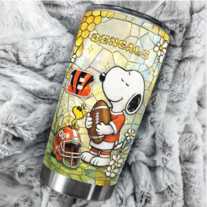 Custom Number Cincinnati Bengals Snoopy Stained Glass NFL Tumbler