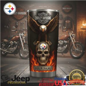 Custom Personalized Harley Davidson Pittsburgh Steelers Skull Tumbler