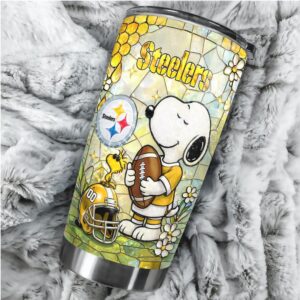 Custom Pittsburgh Steelers Snoopy NFL Stained Glass Insulated Tumbler