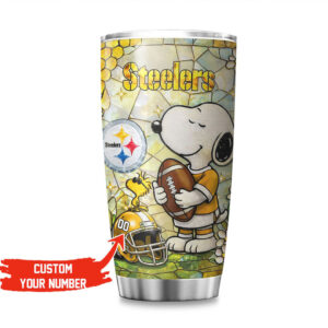 Custom Pittsburgh Steelers Snoopy NFL Stained Glass Insulated Tumbler