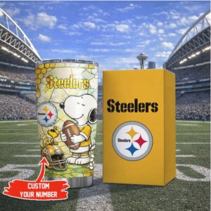 Custom Pittsburgh Steelers Snoopy NFL Stained Glass Insulated Tumbler