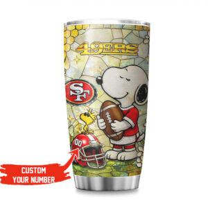 Custom San Francisco 49ers Snoopy Stained Glass Tumbler with Player Number