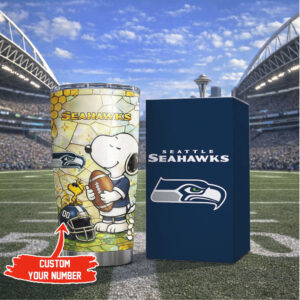 Custom Seattle Seahawks Snoopy Stained Glass Stainless Steel Tumbler