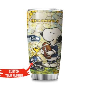 Custom Seattle Seahawks Snoopy Stained Glass Stainless Steel Tumbler