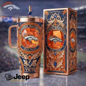Denver Broncos Crystal Inlay Rose Gold Luxury Fan Tumbler with Gift Box