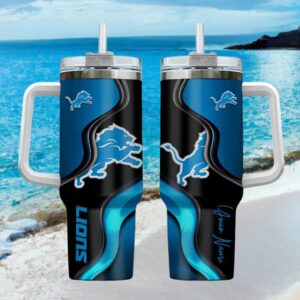Detroit Lions Custom Name 40oz Insulated Tumbler Personalized NFL Football Team Tumbler