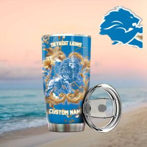 Detroit Lions Nfl Blue Floral Lion Custom Tumbler